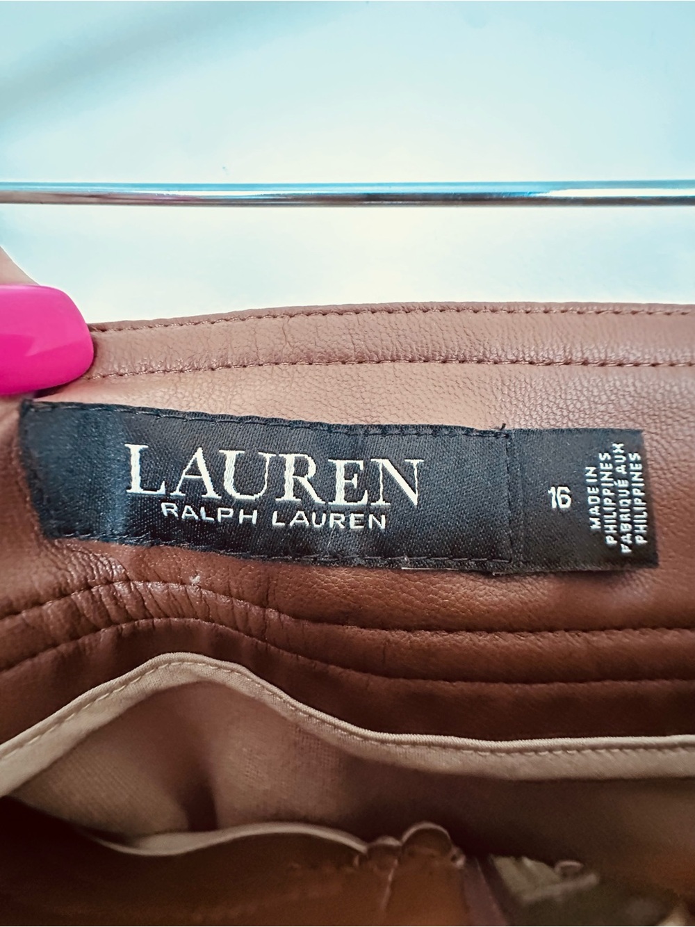 Ralph Lauren Beige Mini Skirt with Brown Trim and Belt Detail Size 16 - Picture 7 of 10